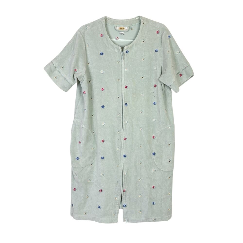 Talbots Vintage French Terry Mint Blue Zip Robe Short Sleeve Womens Medium